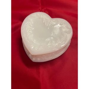 Vintage Degenhart Milk Glass White Heart Shaped Trinket Box & Lid